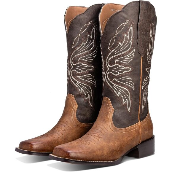 DPTIQRW Womens Brown Fashion Western Cowboy Boots Square Toe Wide Cowgirl - Picture 6 of 7